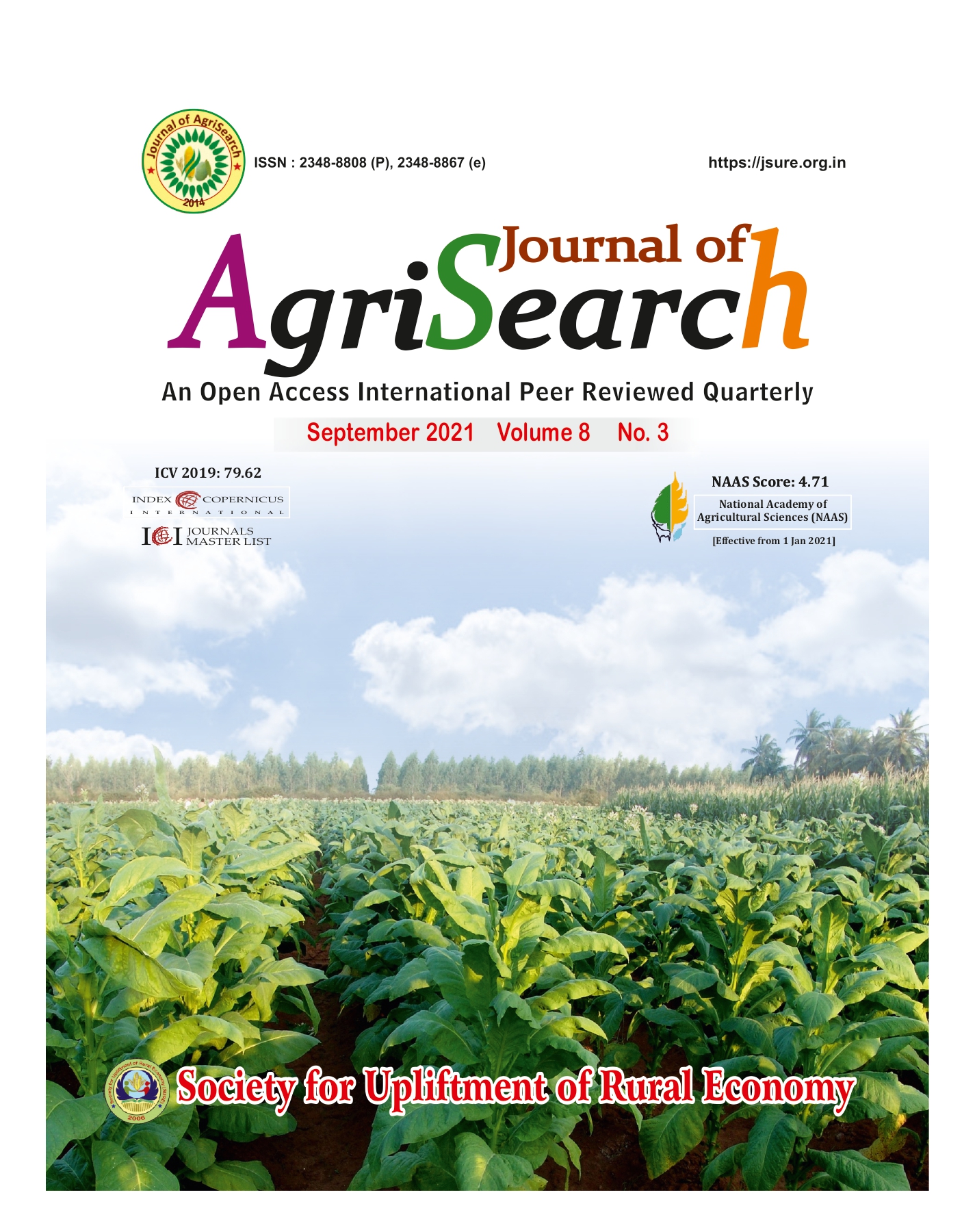 					View Vol. 8 No. 3 (2021): Journal of AgriSearch 
				