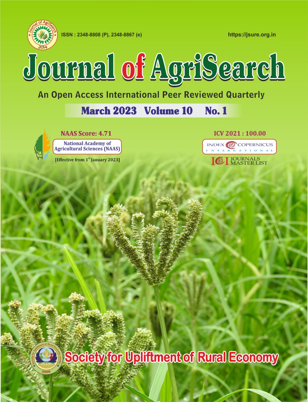 					View Vol. 10 No. 1 (2023): Journal of AgriSearch
				
